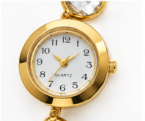 Χρυσό Βραχιόλι - Ρολόι Quartz με Κρύσταλλα και Κυκλικά Μοτίβα AS-0028